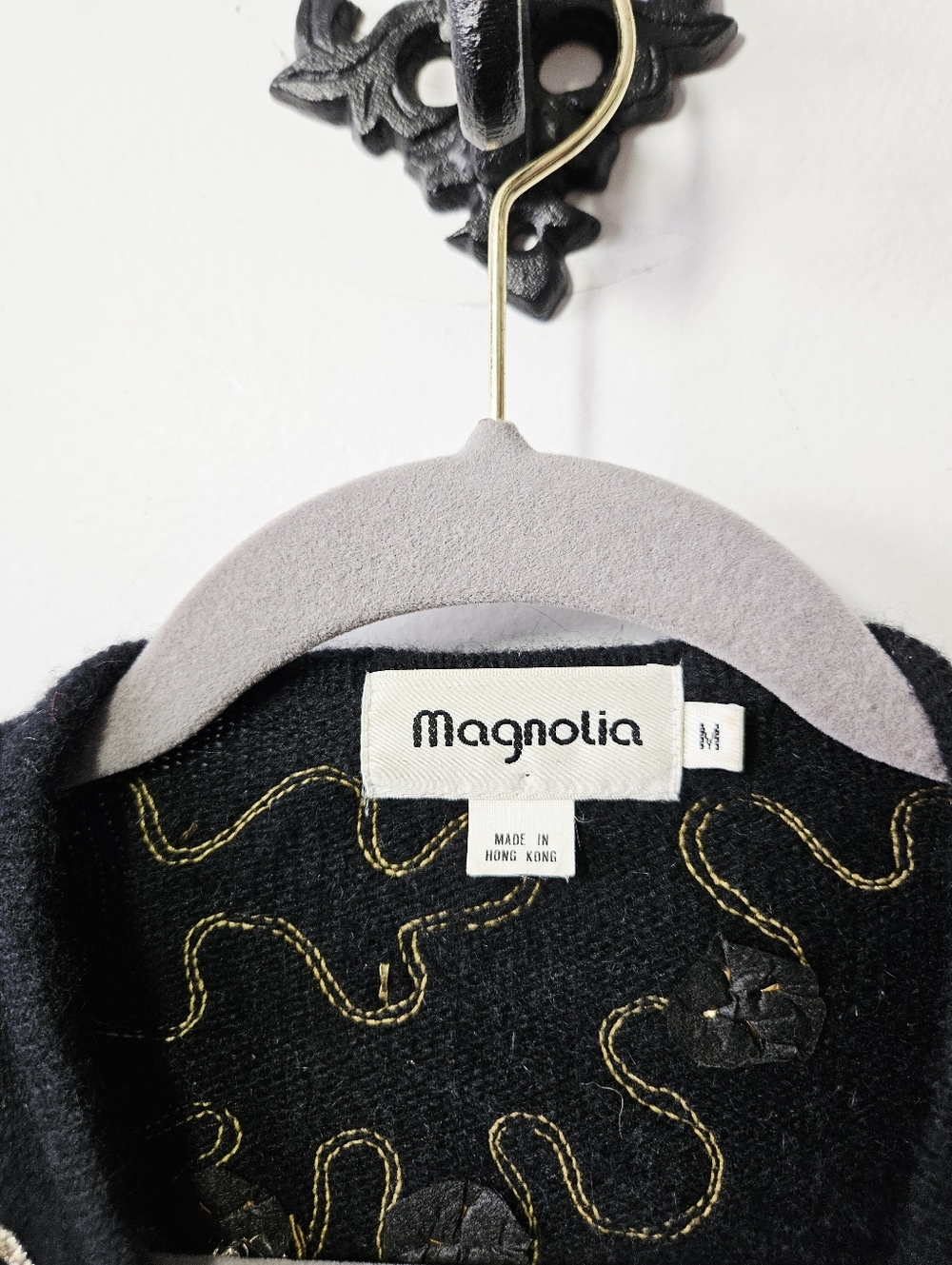 Vintage Magnolia Angora Wool Embellished Cardigan Size M Black Sweater Jewelled - Picture 3 of 4